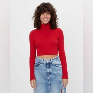 Red Turtleneck Crop Top